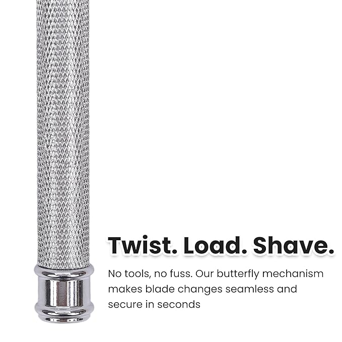 Safety Razor for Men, Premium Stainless Steel Butterfly Open Comb DE Razor, Weighted Heavy Handle with 10 Double Edge Blades, Mirror Polished Silver - Luxury Gift Set for Dad, Groom
