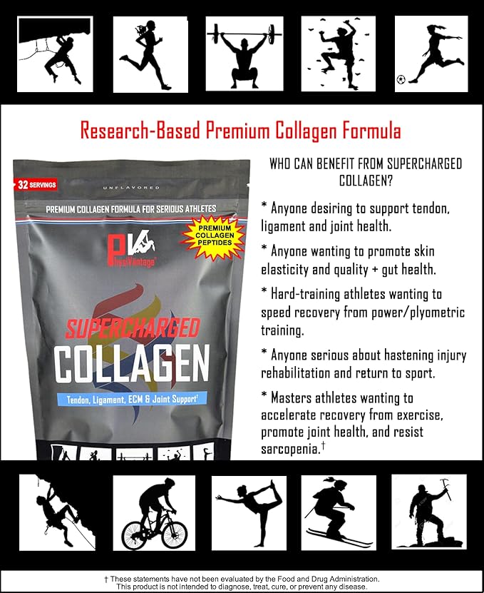 PhysiVantage Supercharged Collagen Peptides Powder - Hydrolyzed Collagen for Joint, Tendon, Ligament, & Skin Health Support - Peach Mango, Keto, Paleo, 16oz | Enhanced with Vitamin C, BCAAs, Grass-Fed