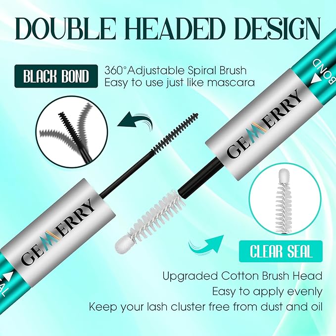 GEMERRY Lash Bond and Seal Waterproof 12ml Lash Glue for Lash Clusters Strong Hold for 72-96 Hours Lash Cluster Glue Mascara Eyelash Glue for Self Use at Home