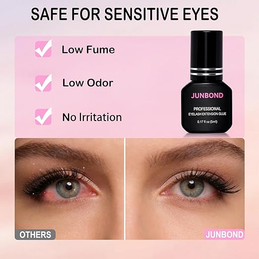 Sensitive Eyelash Extension Glue Extra Strong Professional Lash Glue 1 Sec Drying time | 7-8 Weeks Long-Lasting | Waterproof Black Adhesive for Semi Permanent Extensions Salon Use 5ml