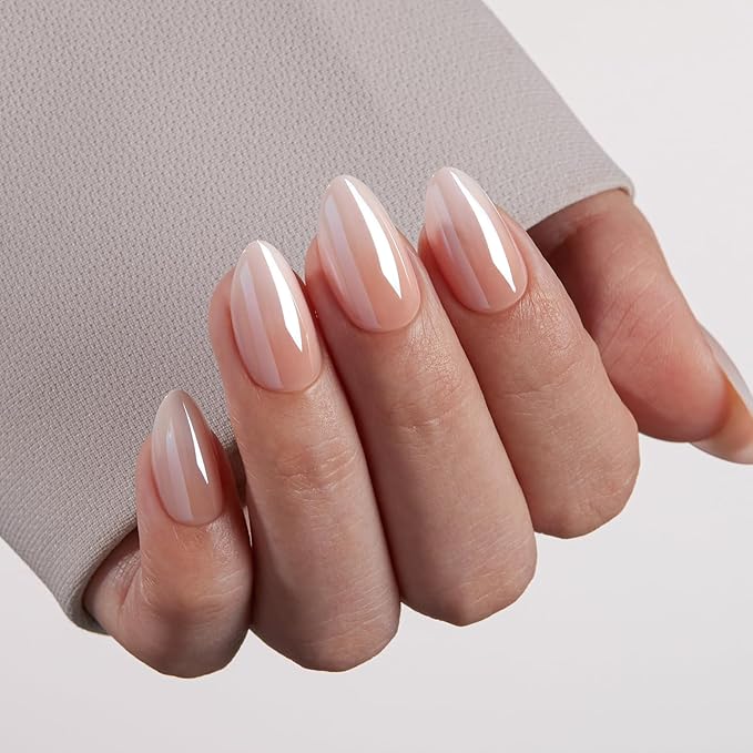 VSALON Press on Nails Short Almond - Chrome Ombre Nails Kit for Women, Reusable Opaque Soft Gel Fake Nails with Glue & Cuticle Oil - 32 PCS Glue On Nails in 16 Sizes (Romantic Floral)