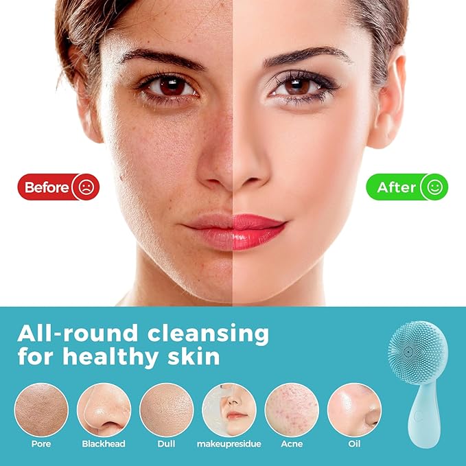 Face Scrubber Facial Cleansing Brush Rotating Magnetic Beads & Massage Cleaning Electric Face Scrubber, Waterproof and Rechargeable Exfoliating Face Scrubber Brush