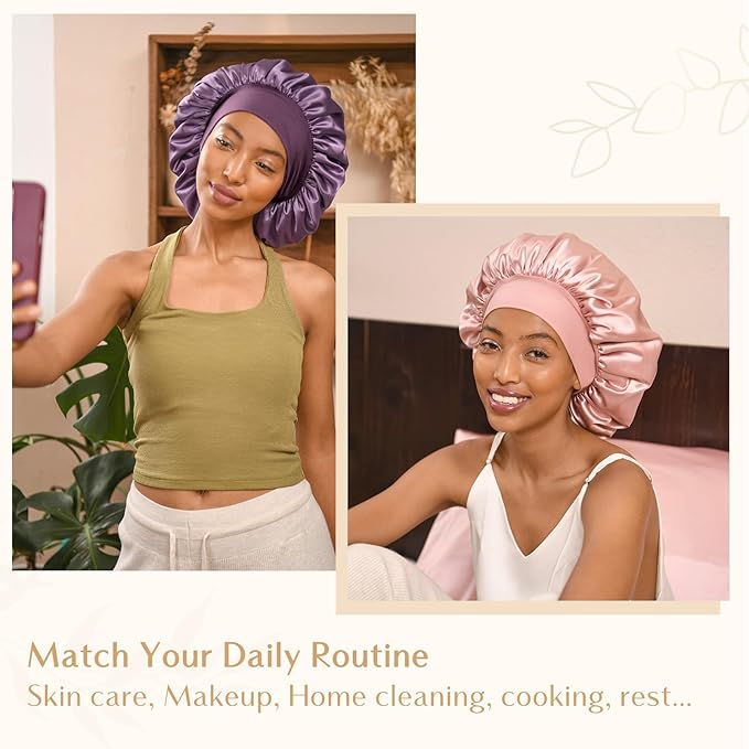 YANIBEST Silk Bonnet for Sleeping Women, Double Layer Hair Satin Bonnets with Elastic Band, Sleep Cap Curly Natural Hair