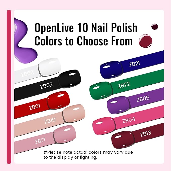 OpenLive 12 PCS Nail Polish Set With 10 Colour Combo, 2 PCS Base And Top Coat,Fast Drying Nail Polish For Home DIY And Beginners.