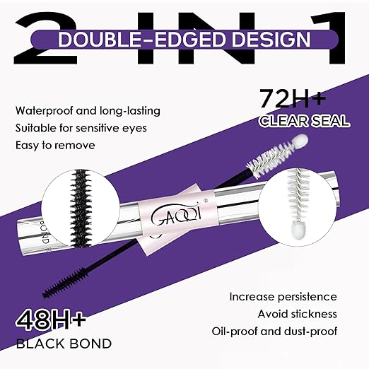 GAQQI Lash Cluster Glue, Lash Bond and Seal Waterproof, Bond & Seal Eyelash Glue for Clusters, Eyelash Adhesive Black Long-Lasting 72H, Latex-Free（5ml+5ml）