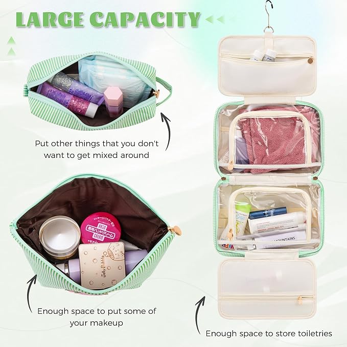Initial Toiletry Bag for Women - Monogram Cute Makeup Bags Cosmetic Toiletry Pouch Make Up Case for Women Her Friend Friendship Sister Teacher - Green E
