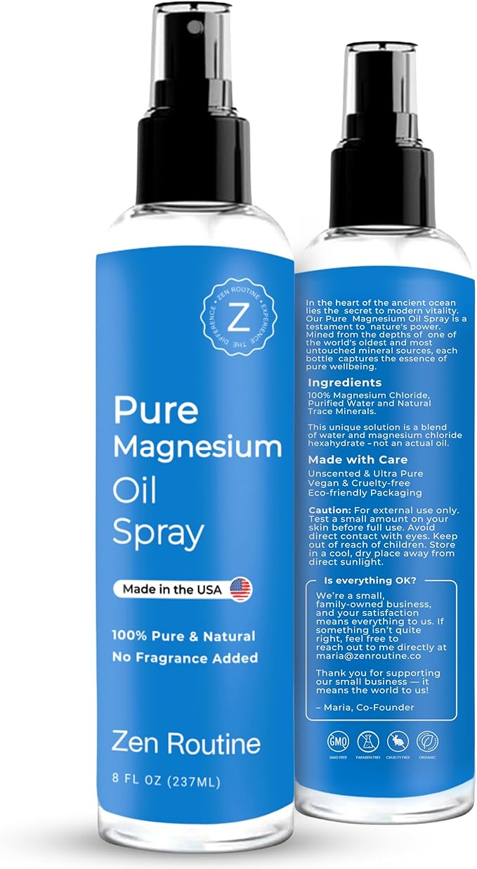 Pure Magnesium Oil Spray 8oz (3-Pack) - USP Grade – Topical for Feet, Body, Muscles, Leg Cramps & Sleep - Extra Strength, Less Sting - 100% Organic & Natural — Made in USA