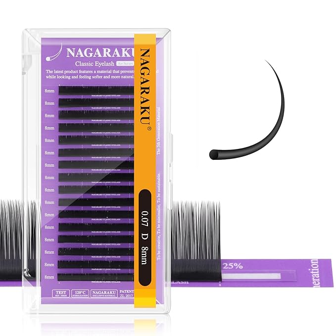 NAGARAKU Individual Eyelash Extensions, Volume & Classic Lashes 5th Generation Soft Natural Beauty Salon Professional Anti-rebound Single Lash Extension Supplies 16 Rows -0.07 D Curl 8mm