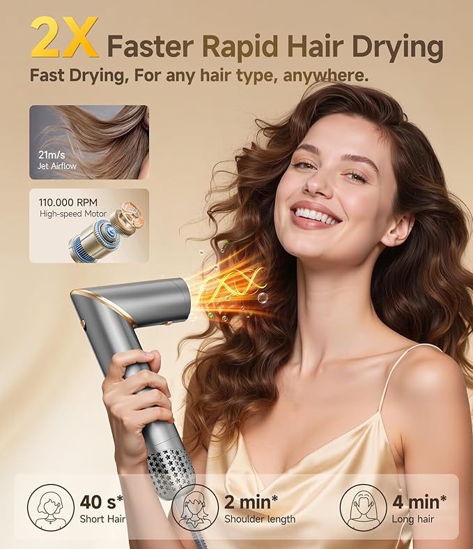 8 in 1 Hair Styler Curler & Air Dryer Brush, High-Speed Negative Ionic Foldable Hair Dryer Fast Drying, Multi Professional Hot Air Styler for Curling Volumizing Straightening Styling(Grey)