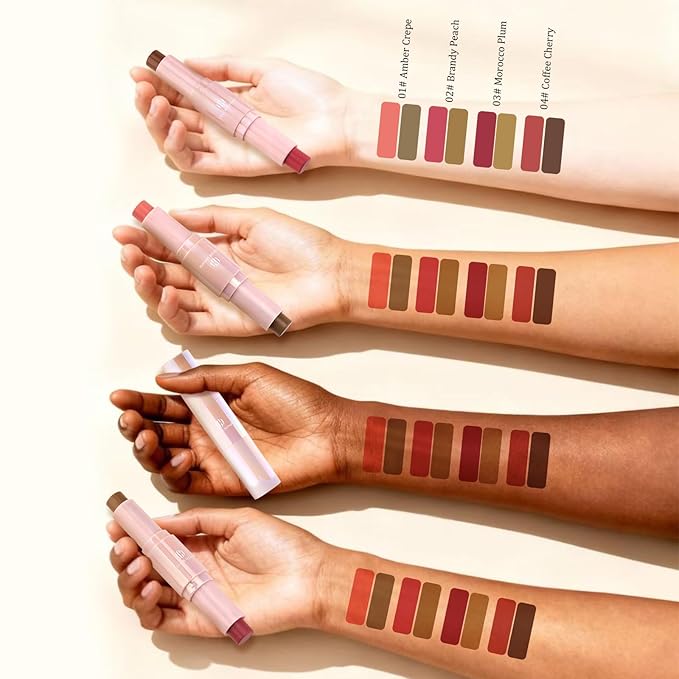 Color Nymph Cream Blush Contour Stick, Double-end Makeup Stick Multiuse Blush Butter Bronzer For Cheeks Eyes Lip Matte Finish Vegan & Cruelty-Free - 02# Brandy Peach