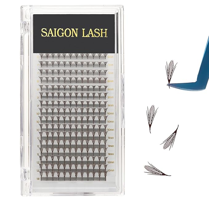SAIGON LASH Anime Lash Kits Promade Fans –3D & 12D Wispy Volume Lashes, CC Curl 0.07, Mixed Length 6–13mm, Loose Handmade Extensions for Lash Artists (Dark brown-CC-0.05-6 - 13mm)