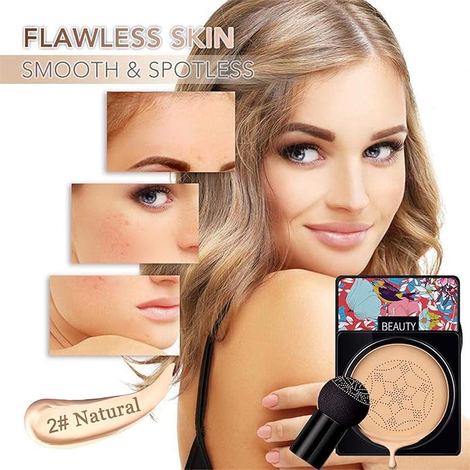 NUIBO 2PCS Air Cushion CC Cream Mushroom Head, Moisturizing Concealer Makeup Base, Primer Liquid Foundation Long Lasting with Two Mushroom Makeup Sponges【2 X Ivory】