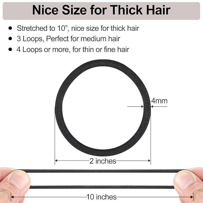 Black Hair Ties for Women, Girls, Kids & Men 280 Bulk Pack, 4MM Ponytail Holders Hair Elastic Bands for Thick, Medium, Thin, Fine, Short Hair Rubber Bands Non Slip & No Damage Hair Accessories