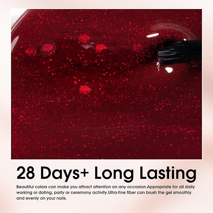 VENALISA Red Glitter Gel Polish 1 Pcs Red Color Gel Nail Polish Soak Off UV Gel DIY at Home Manicure Salon Nail Art For Girls Women
