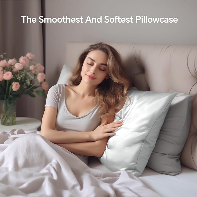 INFIIXSO Silk Pillow Cases 2 Pack Standard Size, Ultra Smooth & Soft Mulberry Silk Pillow Case for Hair and Skin, Breathable Cooling Silk Pillowcase with Hidden Zipper (Light Grey, 20x26 Inches)