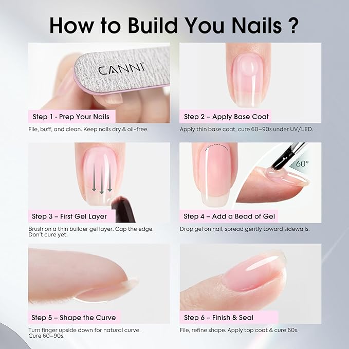 CANNI 6 Pcs 9 Ml Nude Pink Quick Builder Nail Gel Polish Set- Jelly Pink Builder for Nails Strengthener Gel Thickening Extension for Beginners DIY Home Salon Manicure