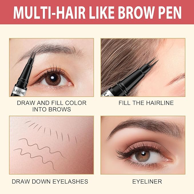 LAVONE Hair-Like Eyebrow Pen Makeup kit, Eyebrow Pencils for Women with Waterproof Microblading Eyebrow Pencil, Eyebrow Pomade, Eyeliner and Eyebrow Brush, Create Full, Natural Brows, Dark Brown