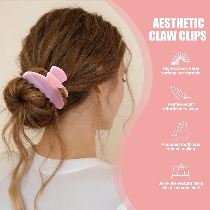 Big Hair Claw Clips for Thick Hair, Tortoise Shell Nonslip Large Pink Hair Clips, Celluloid Butterfly Jaw Clips, Strong Hold for Women