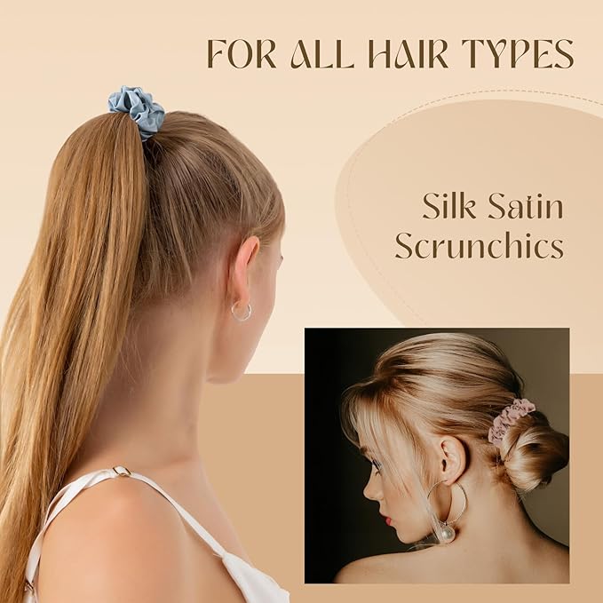 Scrunchies for Women,Silk Satin Hair Scrunchies,Elastic Strengthening Hair Ties,Ponytail Holder Suitable for Thick Thin Hair,Luxury Scrunchy for Girls(8 PCS Multicolor)