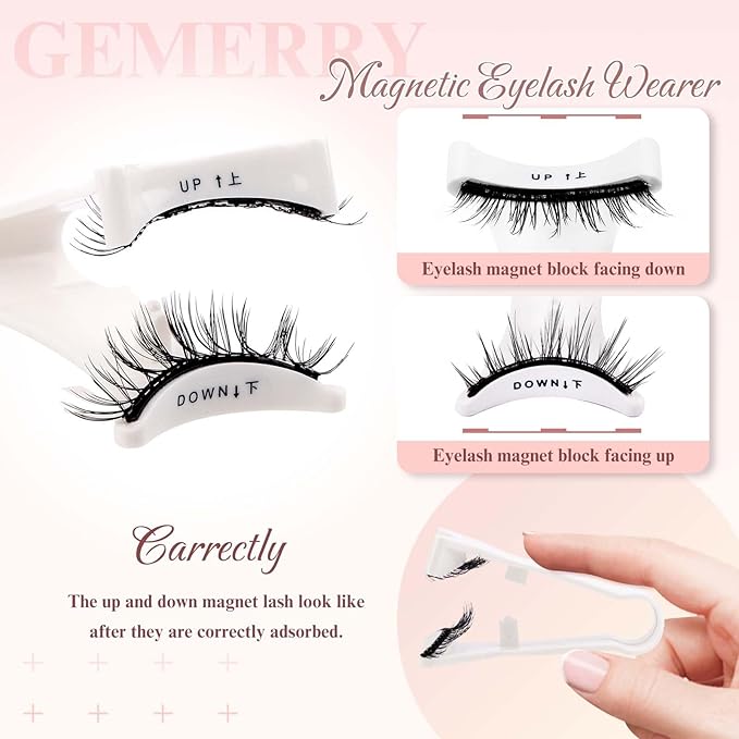 GEMERRY Magnetic Eyelashes with Applicator 2 Pair Magnetic Lashes No Glue Natural Look Lash Clusters Kit False Eyelashes Cat Eye Easy to Wear and Remove No Glue No Eyeliner Needed Soft Strip Lashes