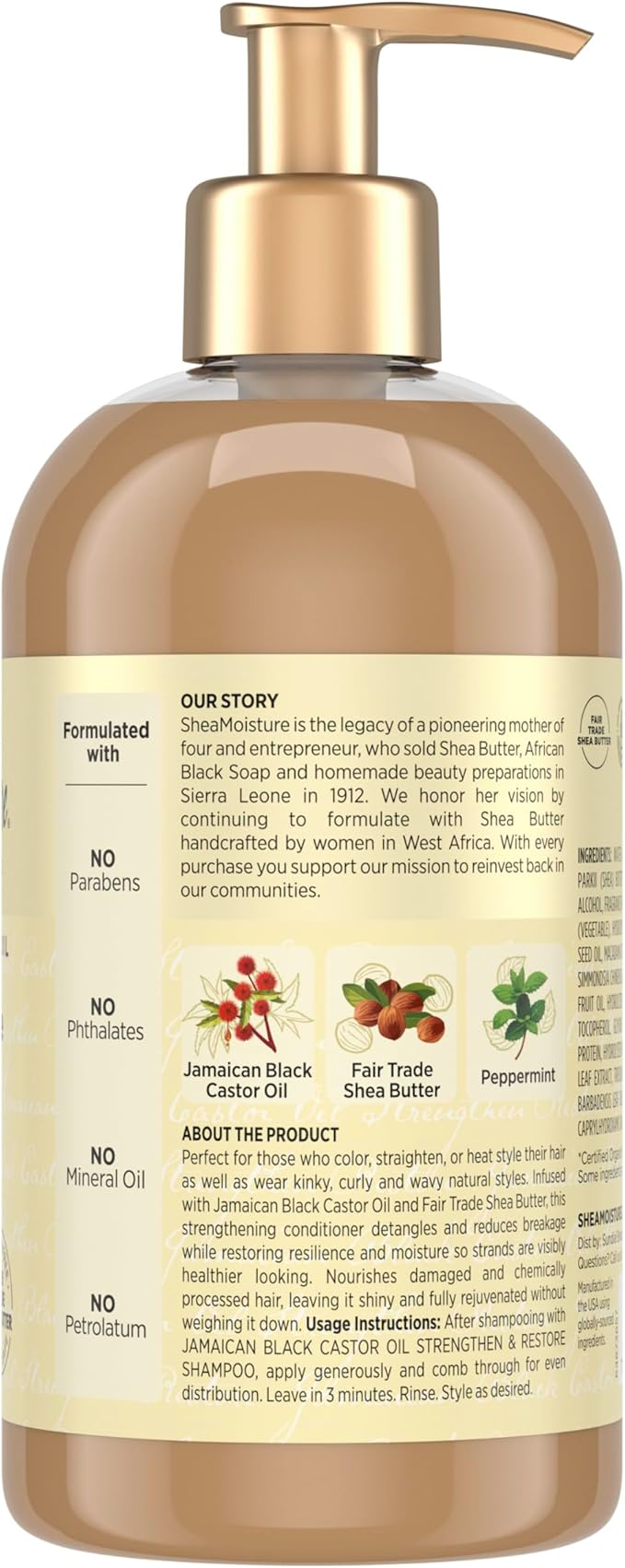 SheaMoisture Strengthen and Restore Rinse Out Hair Conditioner to Intensely Smooth and Nourish Hair 100% Pure Jamaican Black Castor Oil with Shea Butter, Peppermint and Apple Cider Vinegar 13 oz