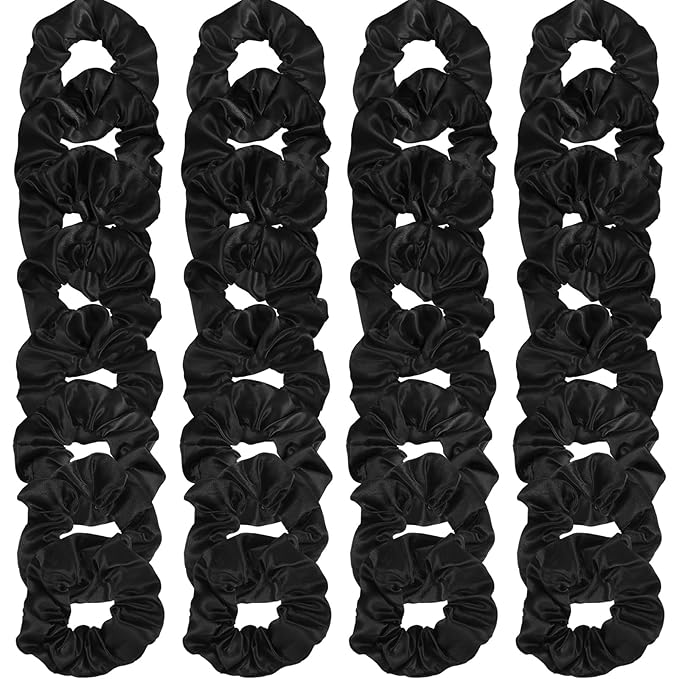 Hoteam 200 Pieces Satin Hair Scrunchies Bulk for Ponytail Holder Solid Color Satin Hair Tie Hair Elastics Bands for Women Teens Birthday Gift(Black)