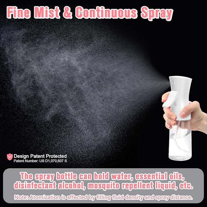 Apidgrowth Continuous Spray Bottle,Hair Spray Bottle,Plants Water Spray Mist Bottle,Ultra-Fine Spray Bottle for Hair,Skincare, Plant Care, Pet Grooming, Cleaning(White)