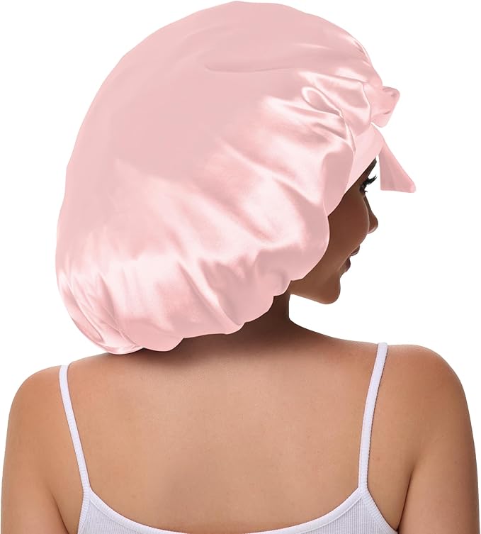 Double Layer Silk Bonnet with Tie Satin Lined Sleep Cap Hair Cover for Women's Curly Natural Hair