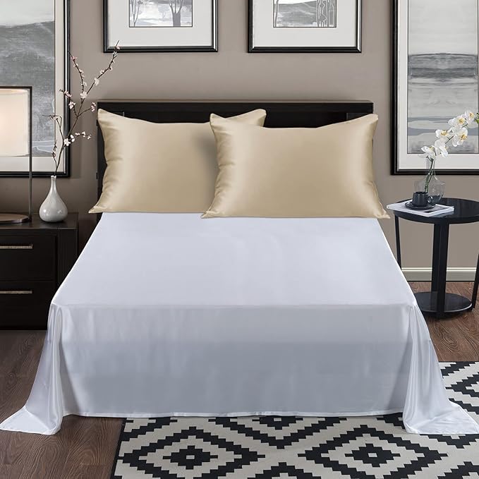 ALASKA BEAR Natural Silk Pillowcase, Hypoallergenic, 19 Momme, 600 Thread Count 100 Percent Mulberry Silk, King Size with Hidden Zipper (1,Champagne Gold)