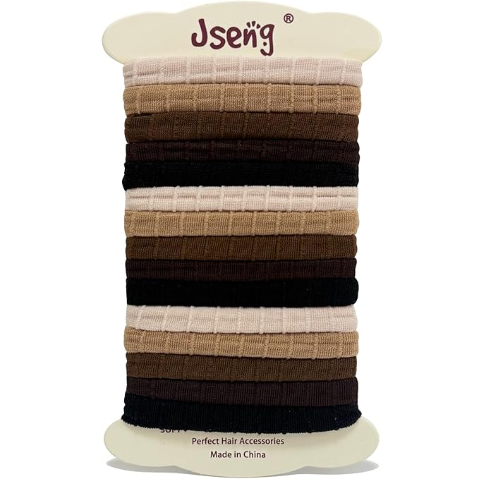Jseng 15PCS Seamless Hair Ties for Women - Soft No Damage Elastic Hair Accessories for Thick Curly Hair - Pink Brown