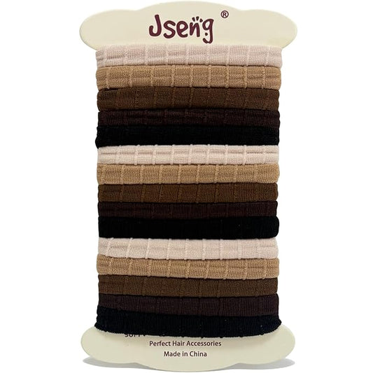 Jseng 15PCS Seamless Hair Ties for Women - Soft No Damage Elastic Hair Accessories for Thick Curly Hair - Pink Brown
