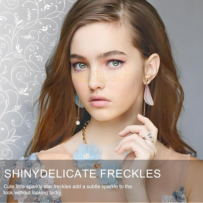 24pcs Glitter Freckle Tattoos Face Body Sparkle Patches for Festivals, Face Glitter Patches with Stars Gold Silver Holographic Faux Freckles