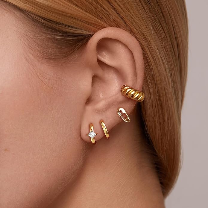 Freekiss 3 Pairs Gold Hoop Earrings Set: Dainty Stud Earrings Trendy Small 14K Gold Plated Hypoallergenic Dangle Cartilage Huggie Hoop Earrings for Women Gold Jewelry for Women Gifts