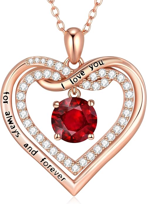 G&GEMSJEW Infinity Heart Birthstone Necklaces for Women, 925 Sterling Silver Jewelry, Pendant Heart Necklaces Birthday Anniversary Christmas Gift for Women Wife Mom Girlfriend Lady