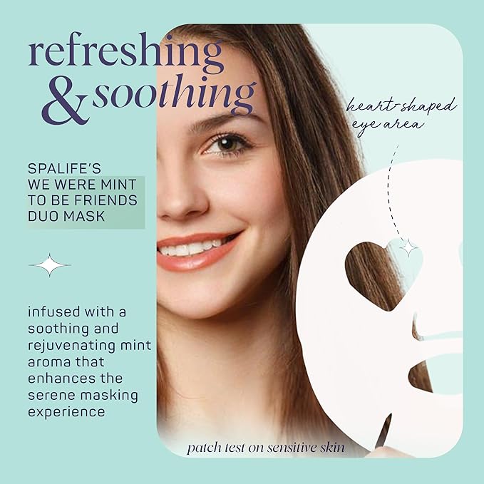 SpaLife Valentines Duo Mint Facial Masks Set 2-pack | Hydrating, Soothing, and Moisturizing with Natural Mint Scent | Valentines Facial Sheet Mask Skin Care Gift | Perfect Valentine Gift Set