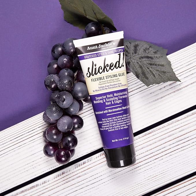 Aunt Jackie's Grapeseed Style and Shine Recipes Slicked Flexible Hair Styling Glue, Superior Hold, 4 Ounce