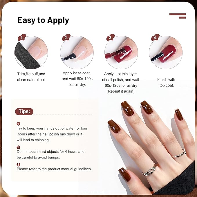 OpenLive 12 PCS Nail Polish Set 10 Color With 2PCS Base and Top Coat Quick Drying Fall Nude Brown White Red Color Holiday Gift for Her