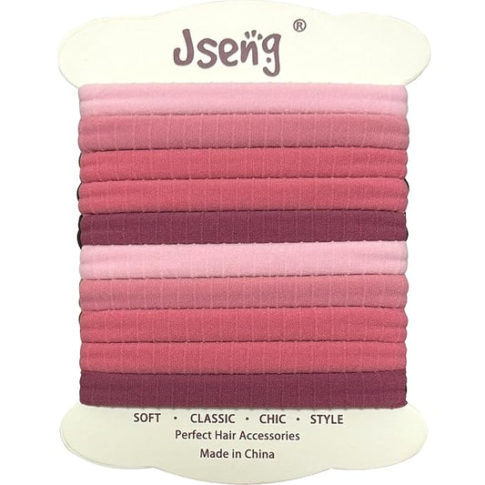 Jseng 10Packs Seamless Hair Ties for Women - Soft No Damage Elastic Hair Accessories for Thick Curly Hair - Pastel Pink