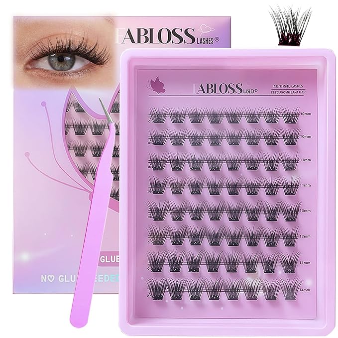 Natural Self Adhesive Lashes Clusters 80Pcs Self Adhesive Eyelashes Press On Lashes No Glue Needed 10-14mm Pre Glued No Glue Needed No Remover No Residue