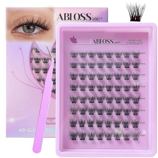 Natural Self Adhesive Lashes Clusters 80Pcs Self Adhesive Eyelashes Press On Lashes No Glue Needed 10-14mm Pre Glued No Glue Needed No Remover No Residue