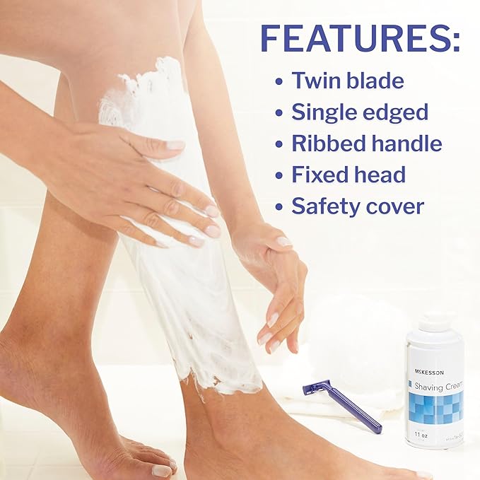 McKesson Disposable Razors [50 Count] – Twin Blade Bulk Shaving Razors for Men & Women, Stainless Steel, Blue, Single-Use for Medical Clinics, Tattoo, Travel, Camping & Salon Care