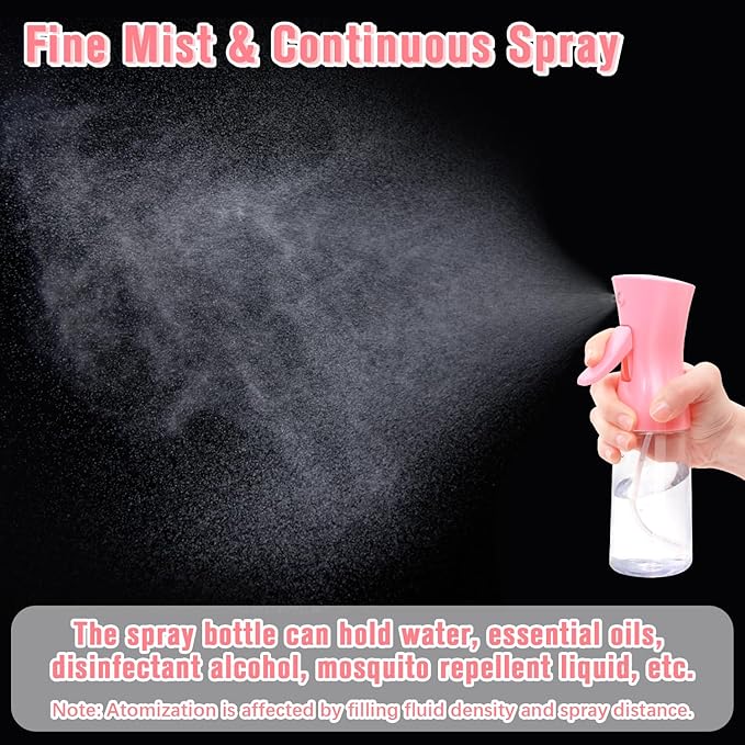 Apidgrowth Spray Bottle,Fine Mist Spray for Hair,Ultra-Fine Continuous Spray Bottle for Skincare,Plant Care,Pet Grooming,Cleaning, Refillable Spray Container,Christmas Gift (1Pcs Light Pink 6.8oz)
