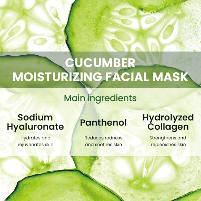 CAKAILA 8 Pack Cucumber Face Sheet Mask Skincare,Hydrating Face Mask For Sensitive Skin,Moisturize,Soothing,Nourish for All Skin Types,Natural Spa Party Facial Mask Skincare Set for Women Men
