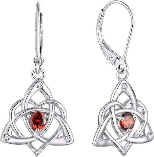 Starchenie Celtic Knot Dangle Earrings Sterling Silver Trinity Love Knot Leverback Earrings Gemstones Jewelry for Women