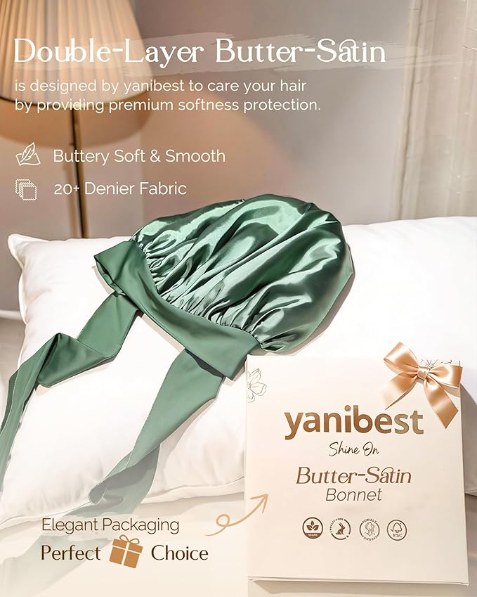 YANIBEST Adjustable Silk Bonnet for Sleeping Women Double Layer Satin Bonnet Reduce Friction Prevent Frizz Curly Hair