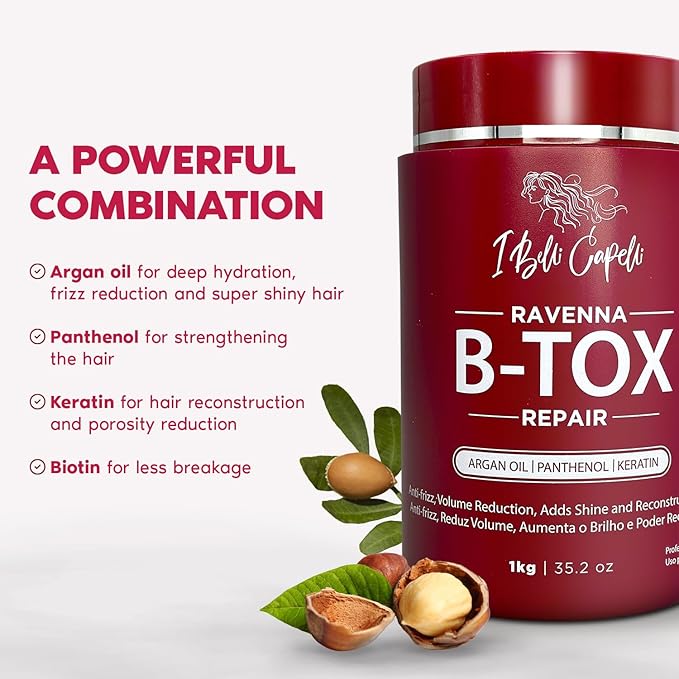 I Belli Capelli Ravenna B-tox Repair Kit - Hair B-tox Treatment Formaldehyde-Free + Hair Mask for Damaged Hair - Straightening, Intense Shine & Moisture for All Hair Types (2-Pack)