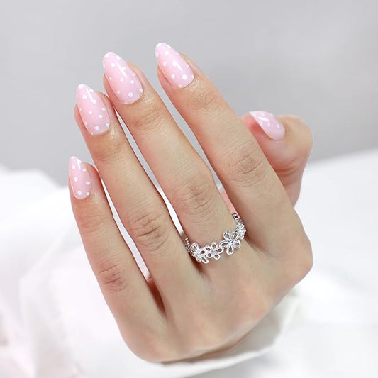 RPNZL Press On Nails - Sugar | Pink Polka Dot UV Finish Almond Nails, Reusable Salon Quality | 32 Nails, 16 Sizes Kit with Glue and Adhesive Tabs I Female Founded