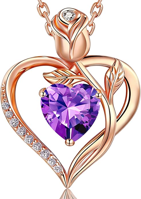1.2CT Rose Heart Necklace Option of Moissanite or Lab-Grown Sapphire Ruby Emerald&More Necklace for Women Birthstone Girlfriend Necklace S925 Sterling Silver 18K White/Rose Gold Plated D Color VVS1 Gift for Wife Mother Daughter for Birthday Anniversary...