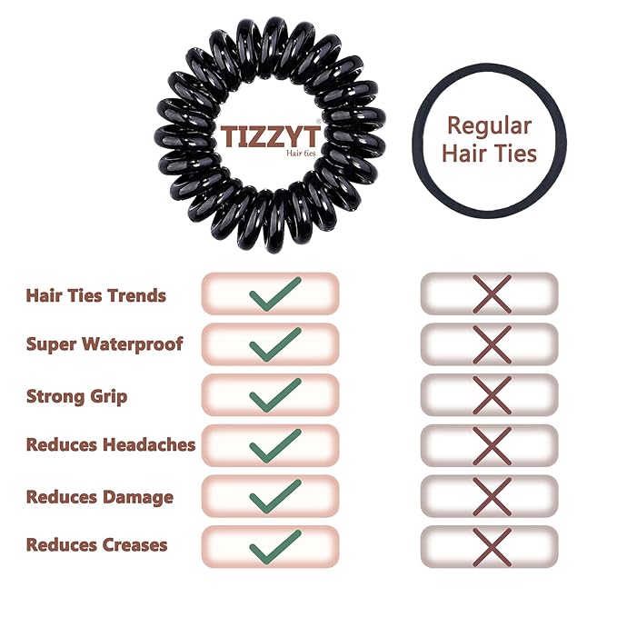 18pc Spiral Hair Ties for Women – Black Elastic Hair Ties No Damage, Ponytail Holders for Thick and Thin Hair – Creaseless and Dent-Free Coil | Ideal Gifts for Women Set. (Black hair ties)