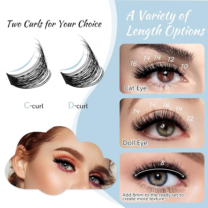 Lash Clusters 84 Pcs Cluster Lashes Eyelash Clusters DIY Cluster Eyelash Extensions Individual Lashes Thin Band & Soft(Plateau,D-8-16mix)